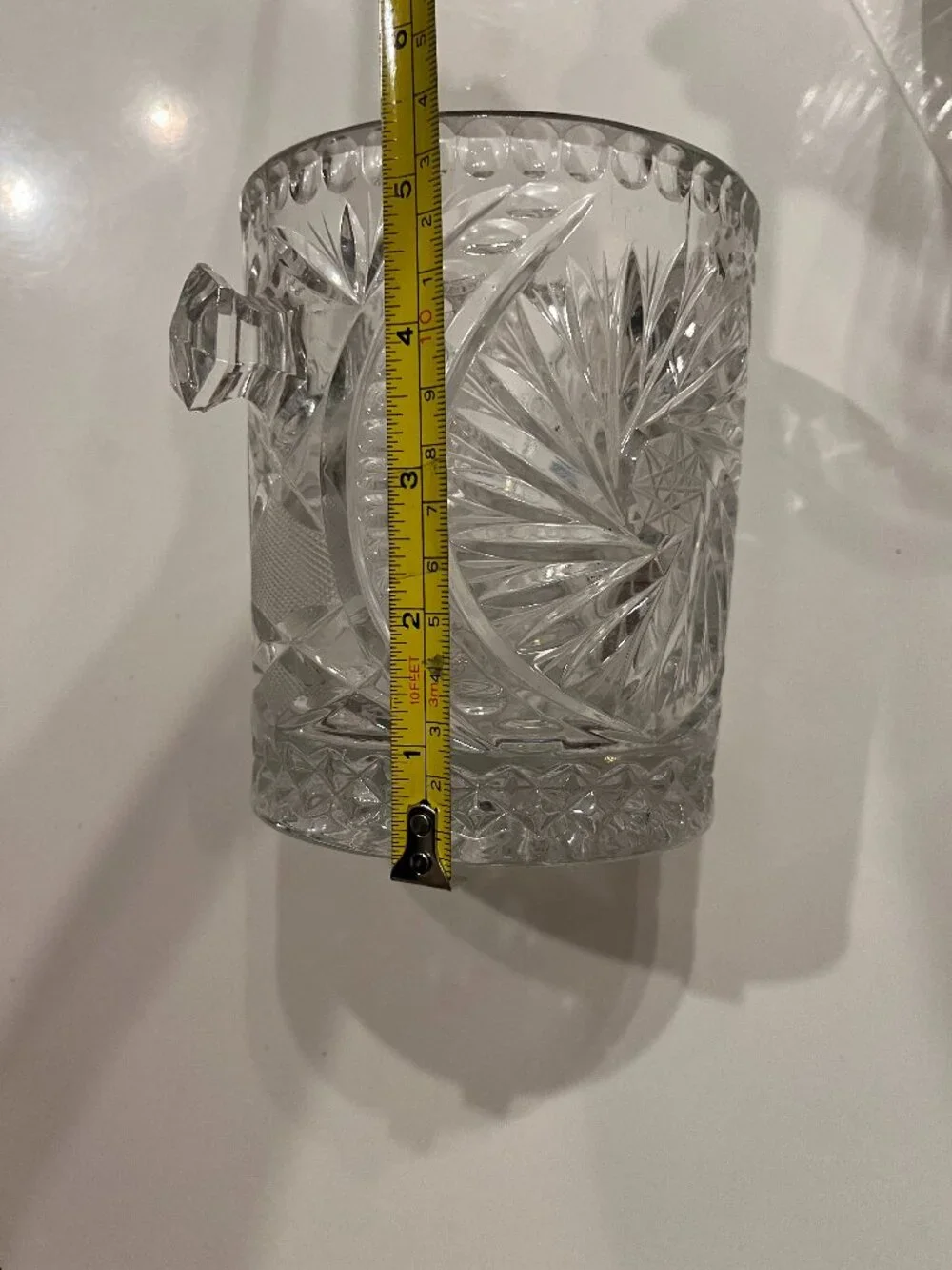 Vintage Heavy Cut Lead Crystal Ice Bucket Pinwheel Pattern Barware 5x5 Inches